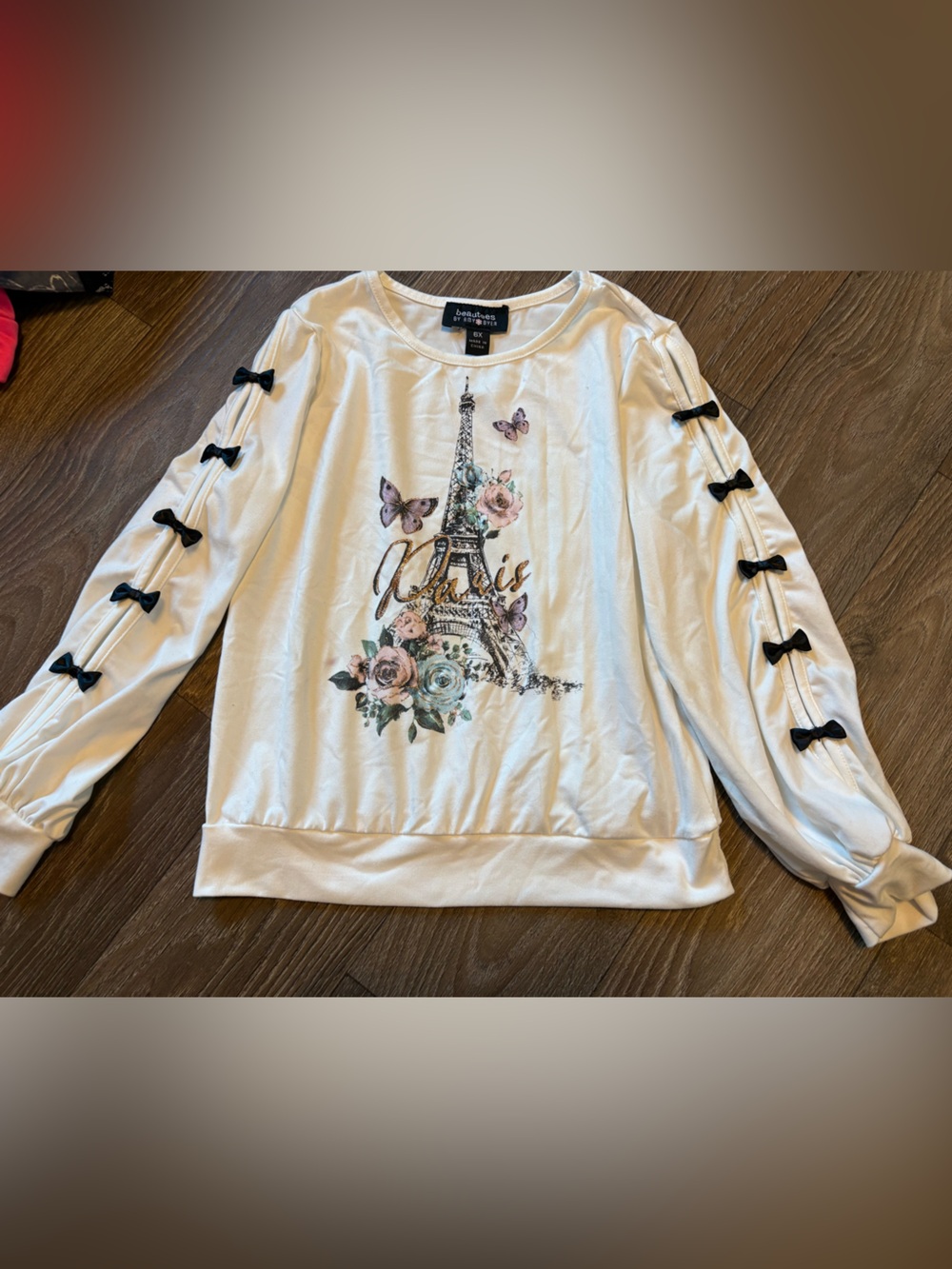 Amy Byer Cream Long Sleeve Top with Eiffel Tower Floral Graphic